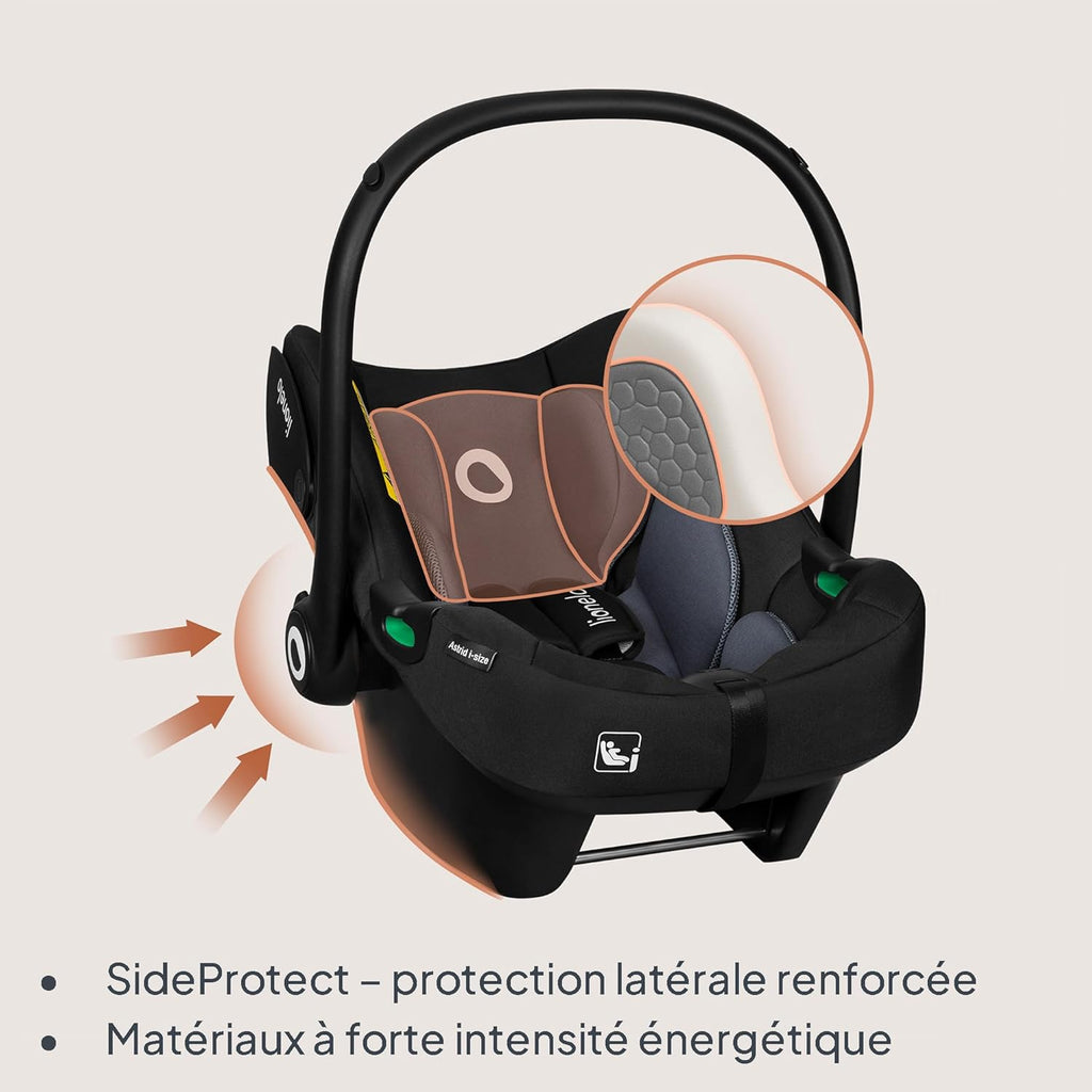 LIONELO ASTRID i-Size Ensemble siège enfant, avec base, 40-87 cm, montage ISOFIX, harnais 3 points, protection latérale, insert Dri-Seat, i-Size R129