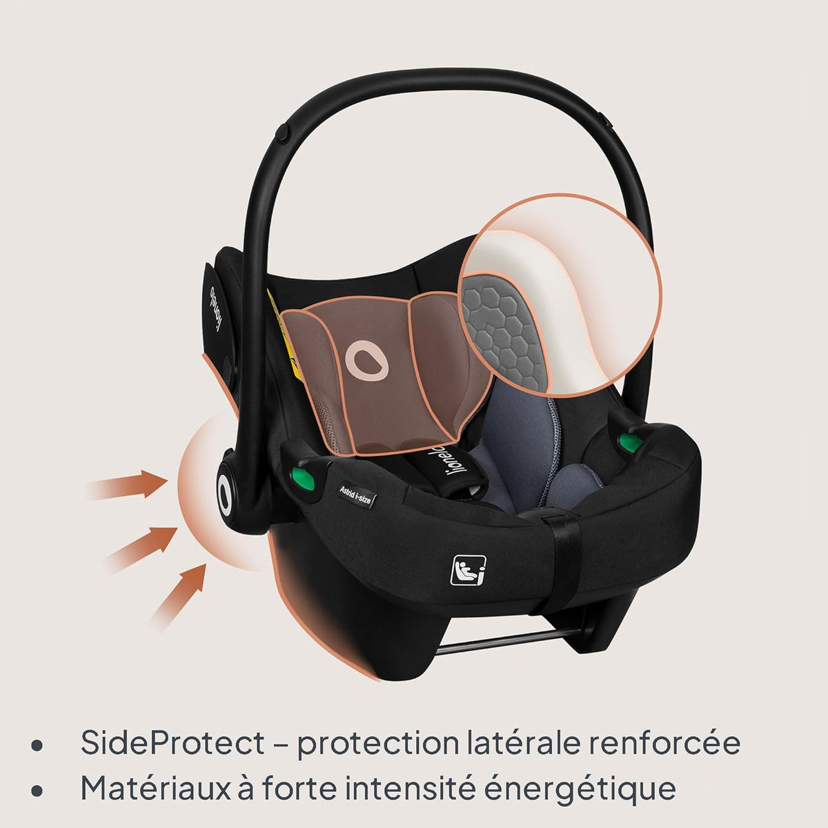 LIONELO ASTRID i-Size Ensemble siège enfant, avec base, 40-87 cm, montage ISOFIX, harnais 3 points, protection latérale, insert Dri-Seat, i-Size R129