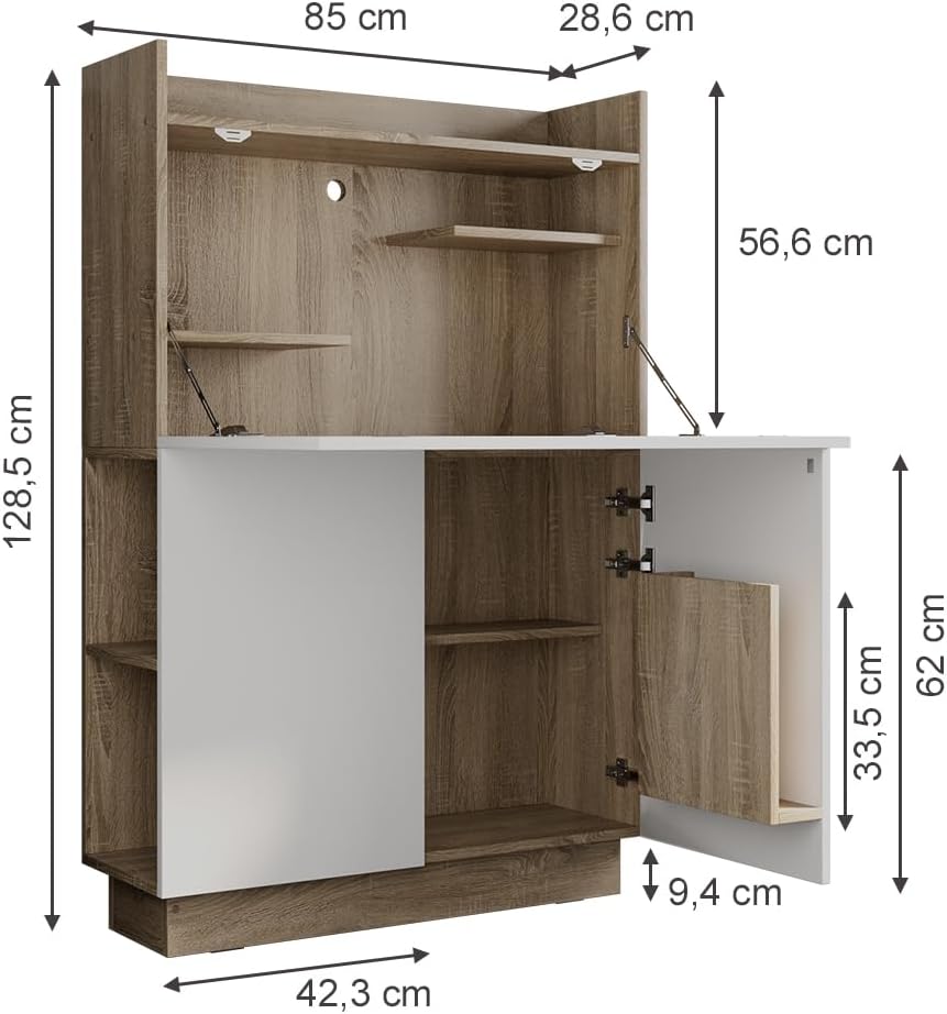 Vicco Secrétaire Bureau Alena, Sonoma/Blanc, 85 x 27 cm