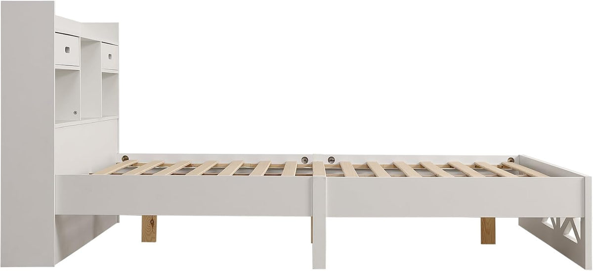 I0I&I0I Ensemble de chambre complète, design moderne, lit en bois, table de chevet et commode, 140 x 200 cm, lit double, fonction de rangement, table de chevet avec 2 tiroirs et 1 compartiment, blanc