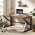 IBF Bureau d'Ordinateur Minimaliste en Bois Véritable Naturel Bureaux Rustique pour Bureau Table de Travail en Bois Industriel Vintage Marron 152 cm