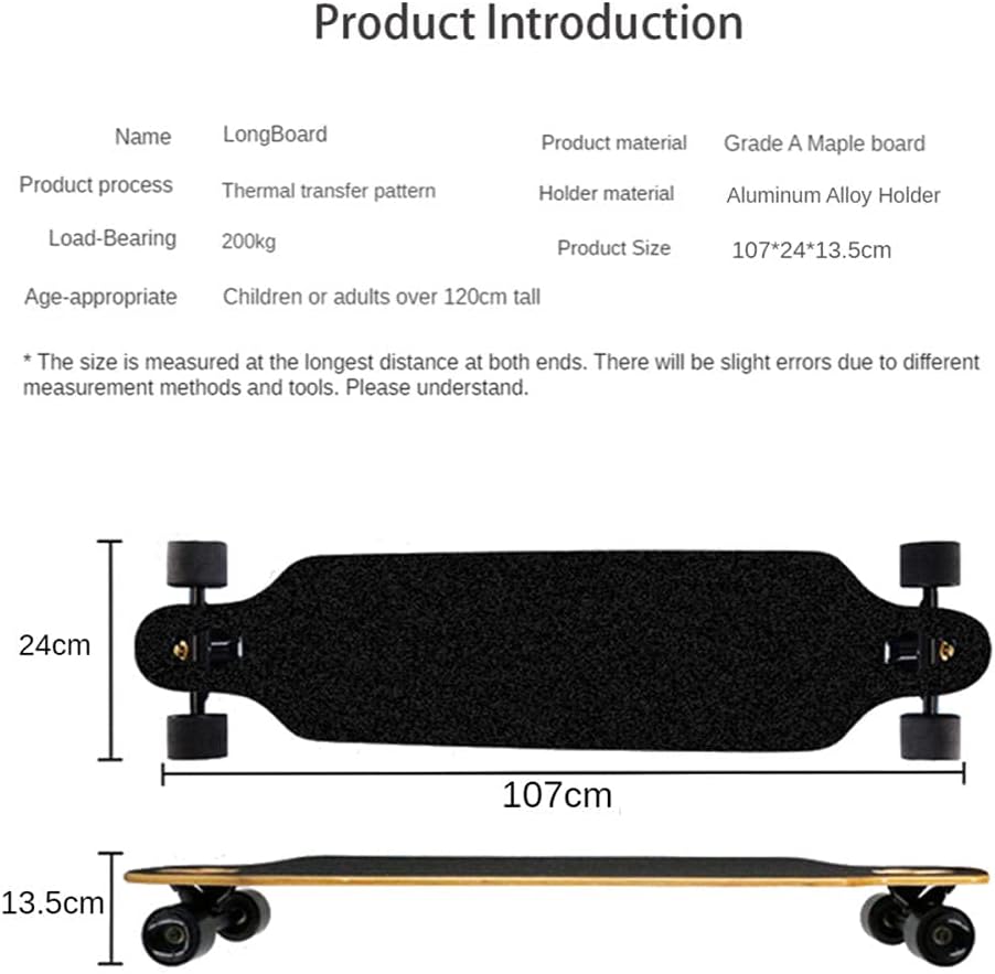 SilteD Longboard Planche à roulettes pour débutants, 8 couches en érable concave, pour garçons, adultes, filles et garçons