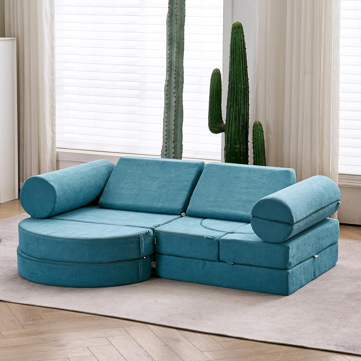 jela Canapé pour enfant, 14 pièces, modulable, en mousse, coin douillet dans la chambre d'enfant, pour jouer, être créatif, dormir, bleu sarcelle