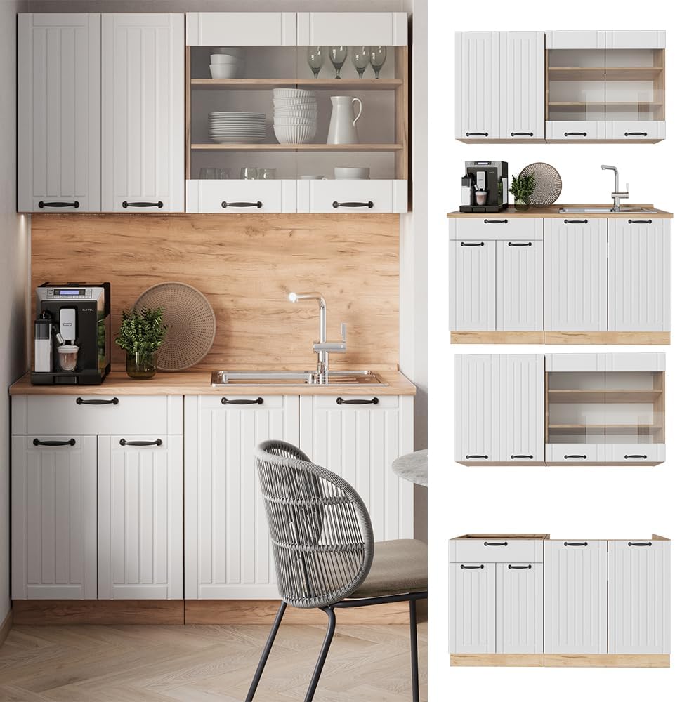 Vicco Cuisine Fame-Line, Blanc Campagne, 140cm, PT Anthracite