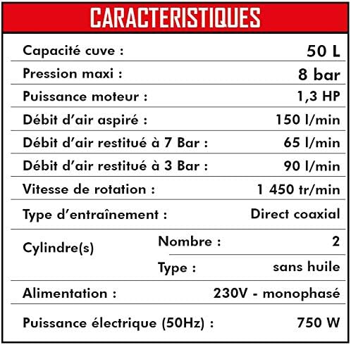 Mecafer 425543 Compresseur Silencieux 50L/1,3 HP/8 bar Blanc