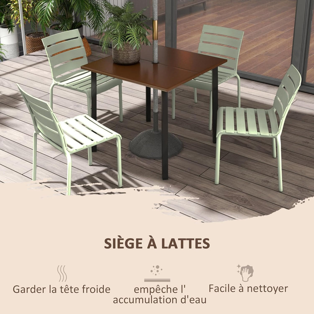 Outsunny Lot de 4 chaises de Jardin chaises de Bistro empilables avec Assise et Dossier à Lattes dim. 42L x 54l x 78H cm Vert