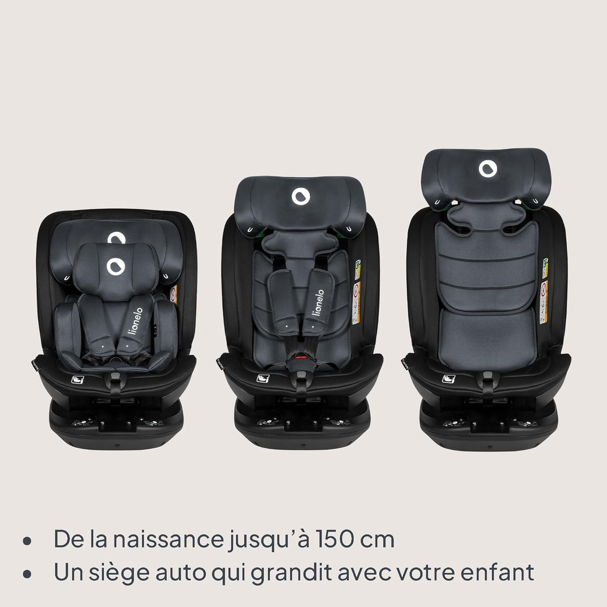 LIONELO Bastiaan RWF i-Size Siège Auto Pivotant 360° 0-36kg, Montage Face et Dos à la Route, ISOFIX, TopTether, Réglage de l'Appui-tête, de la Ceinture de Sécurité et du Dossier