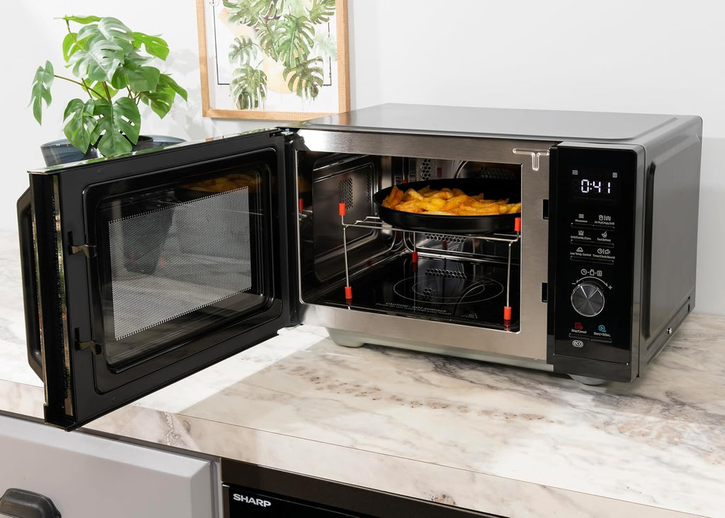 Sharp RCA271TB Micro-ondes Airfry 5 en 1 900 W, gril 1000 W, air chaud et fonction AirFry, convection 2100 W, 27 l, 28 autom.pr., poids et décongélation programmée, noir