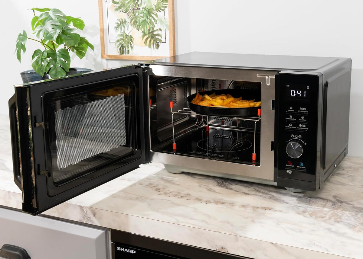 Sharp RCA271TB Micro-ondes Airfry 5 en 1 900 W, gril 1000 W, air chaud et fonction AirFry, convection 2100 W, 27 l, 28 autom.pr., poids et décongélation programmée, noir