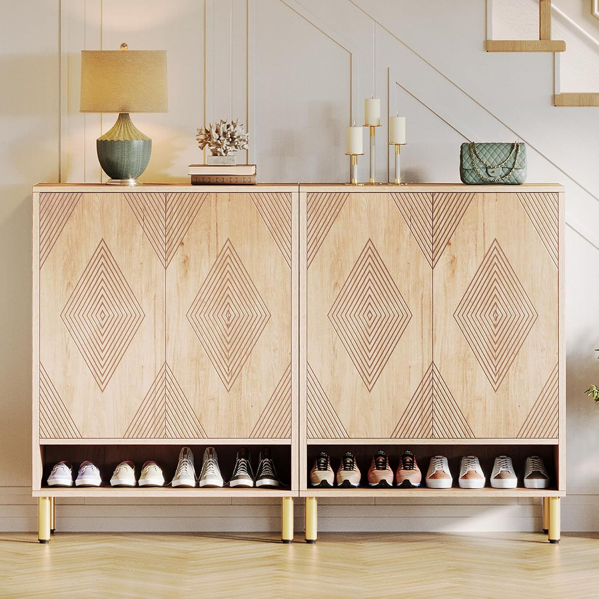 Tribesigns Meuble à chaussures à 7 niveaux, commode à chaussures avec 2 portes, meuble à chaussures de style ferme de 24 paires avec étagères réglables, étagère en bois pour l'entrée, couloir, salon