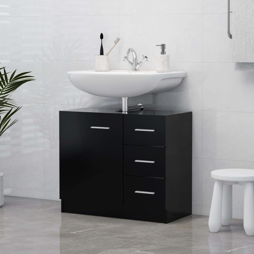 BOWEKAM Meubles, ensembles de meubles, ensembles de meubles de salle de bain, meuble d'évier noir, 63 x 30 x 54 cm, bois d'ingénierie