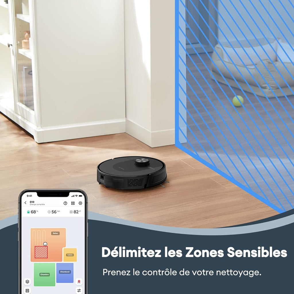 Ultenic D10 - Aspirateur Robot 5000Pa - Robot Aspirateur 150min d‘Autonomie - Connecté Alexa/APP/IFTTT - Ultra Mince Silencieux
