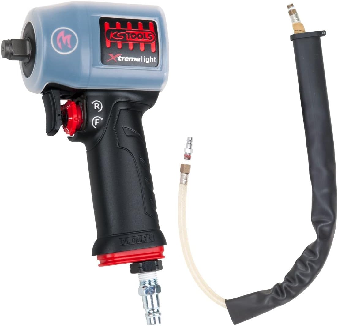 KS Tools 515.1155 - Clé à Choc Pneumatique Mini Monster Xtremelight 1/2'' - Boulonneuse à Choc avec Silencieux et Protection Silicone - Visseuse à Choc Électrique Ultra Légère - Puissance Max 1390 Nm
