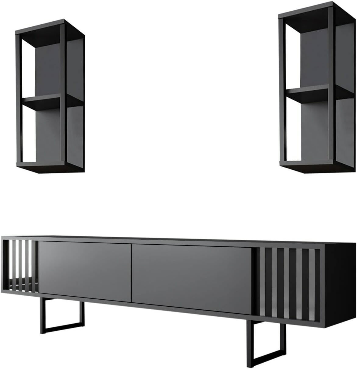 Dmora - Meuble TV Ananke, Buffet de Salon, Armoire Basse pour TV, Base Murale de Rangement, 180x30h48 cm, Anthracite et Noir