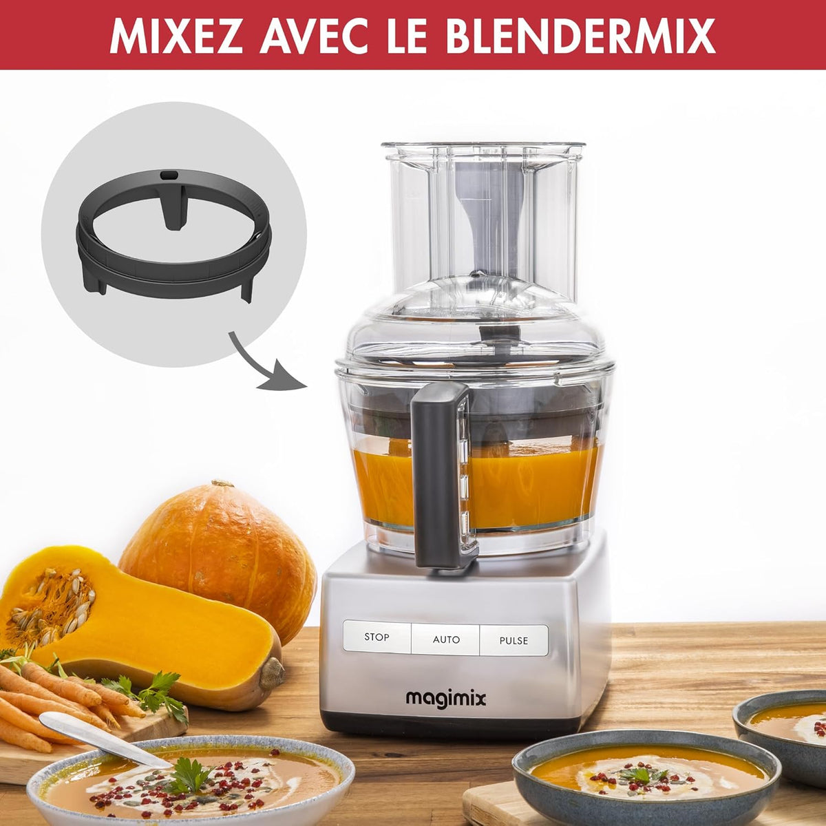Magimix Robot de Cuisine multifonction 3200 Chrome Brillant Compact Bol 2.6L - Hachoir, Blender - Fabriqué en France