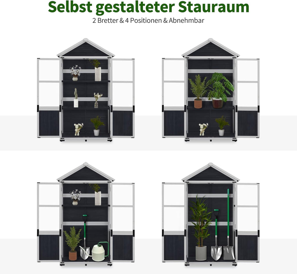 M MCombo Petit abri de Jardin en Bois - Résistant aux intempéries - Serre pour l'extérieur - Balcon - Terrasse - 100 x 53 x 178 cm - 0111 (Gris Anthracite)