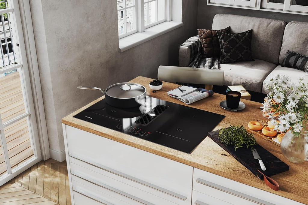 Respekta Calima Table de cuisson à induction avec hotte aspirante / 83 cm/Recyclage d'air semi-dirigé / 9 niveaux de puissance/Fonction Bridgezone et Booster/Sécurité enfants / KMCH7800I-45