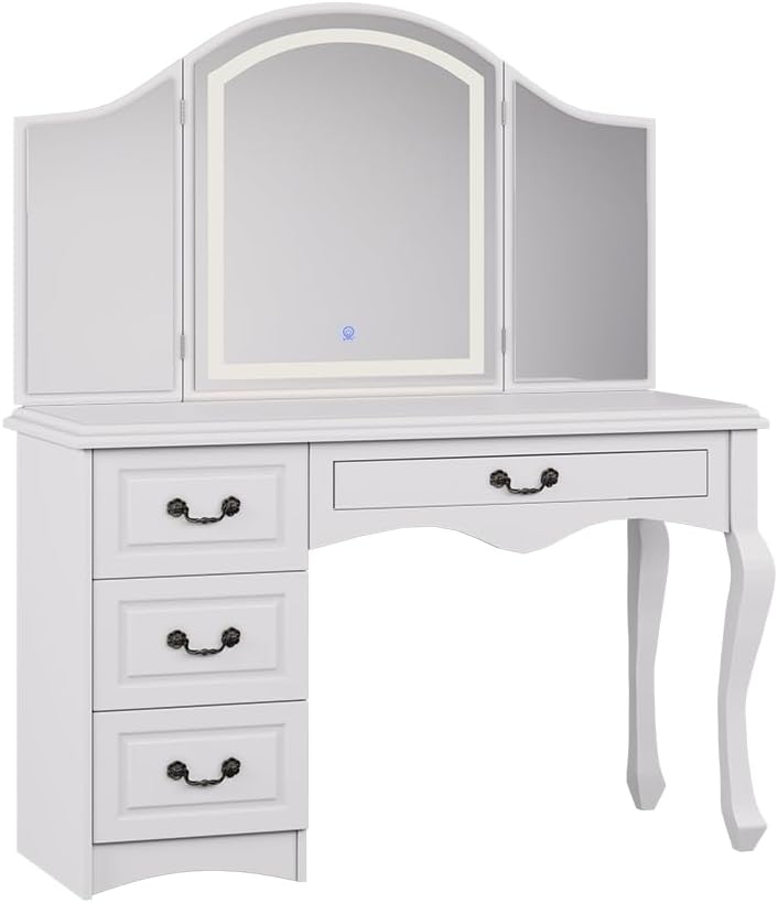 Vicco Coiffeuse Belle, Blanc, 120cm avec éclairage LED à intensité Variable