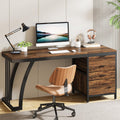 Tribesigns Bureau d'ordinateur avec 3 tiroirs 150 cm avec tiroirs réversibles - Bureau Industriel avec Plateau de Rangement (Marron Rustique.)