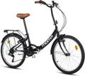 Moma Bikes, Vélo de Ville Pliant, Top Class 24" Noir, Aluminium, 6V, Selle Comfort