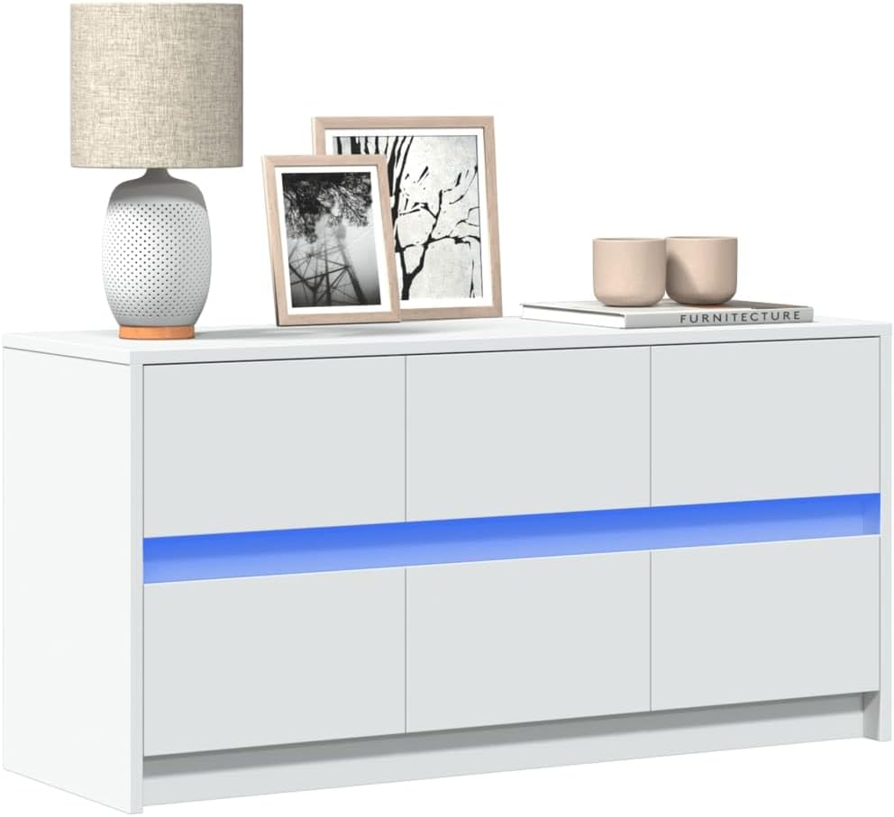 Festnight Meuble TV LED Meuble TV 100 cm Banc TV Table TVTable Television Salon Meubles pour Audio/vidéo Meuble de salon-Blanc-100 cm