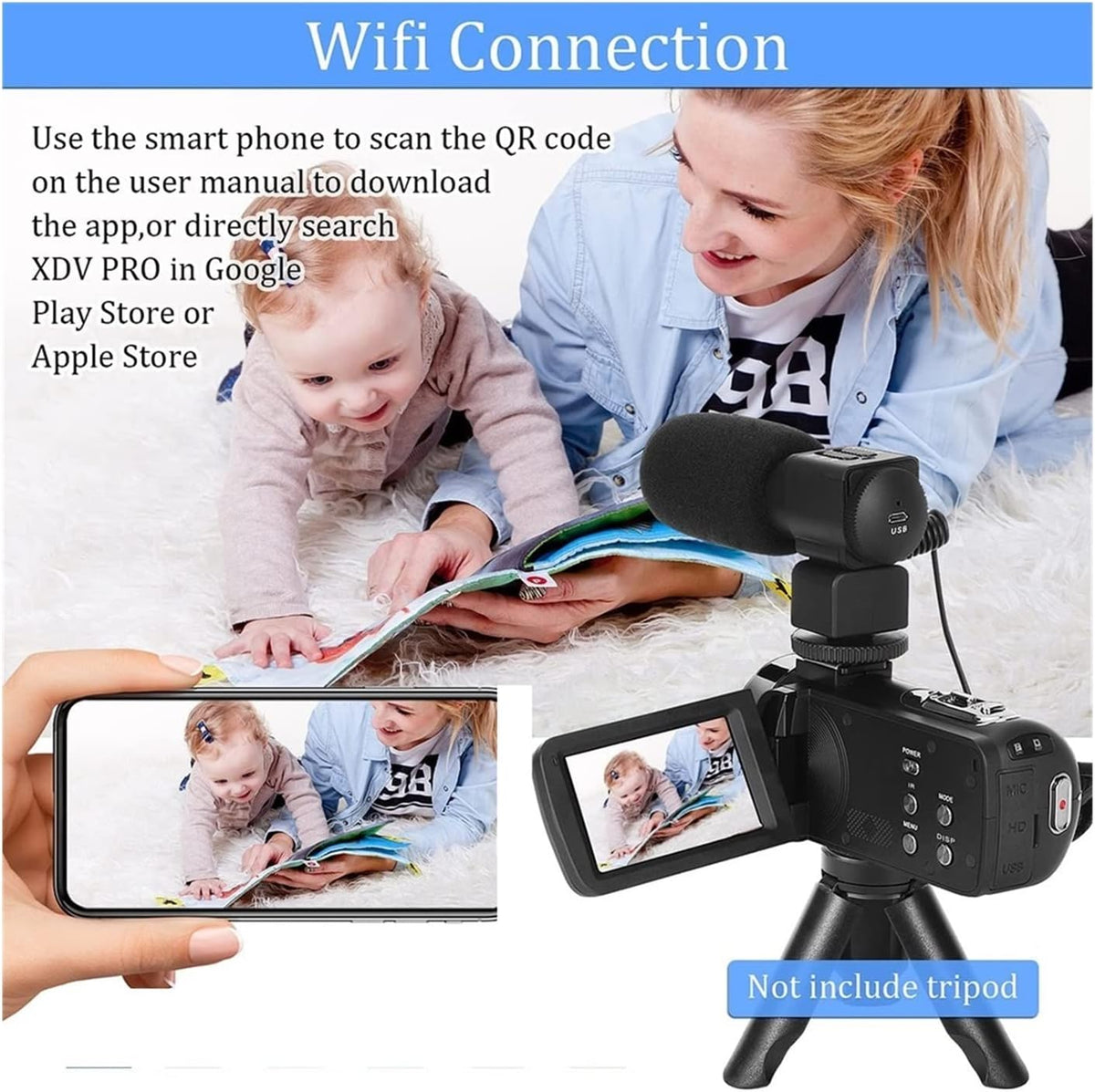 LBNVBC Caméra vidéo numérique Professionnel 4K caméscope Fill Light Vlogging Kit for Le Streaming avec 16X Zoom Photographie(32G SD Card,with Light)