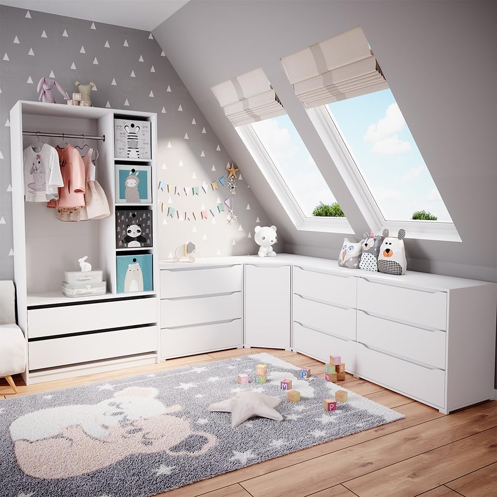 Vicco Armoire pour Enfants Elmo, Blanc, 100 x 200 cm avec 2 tiroirs