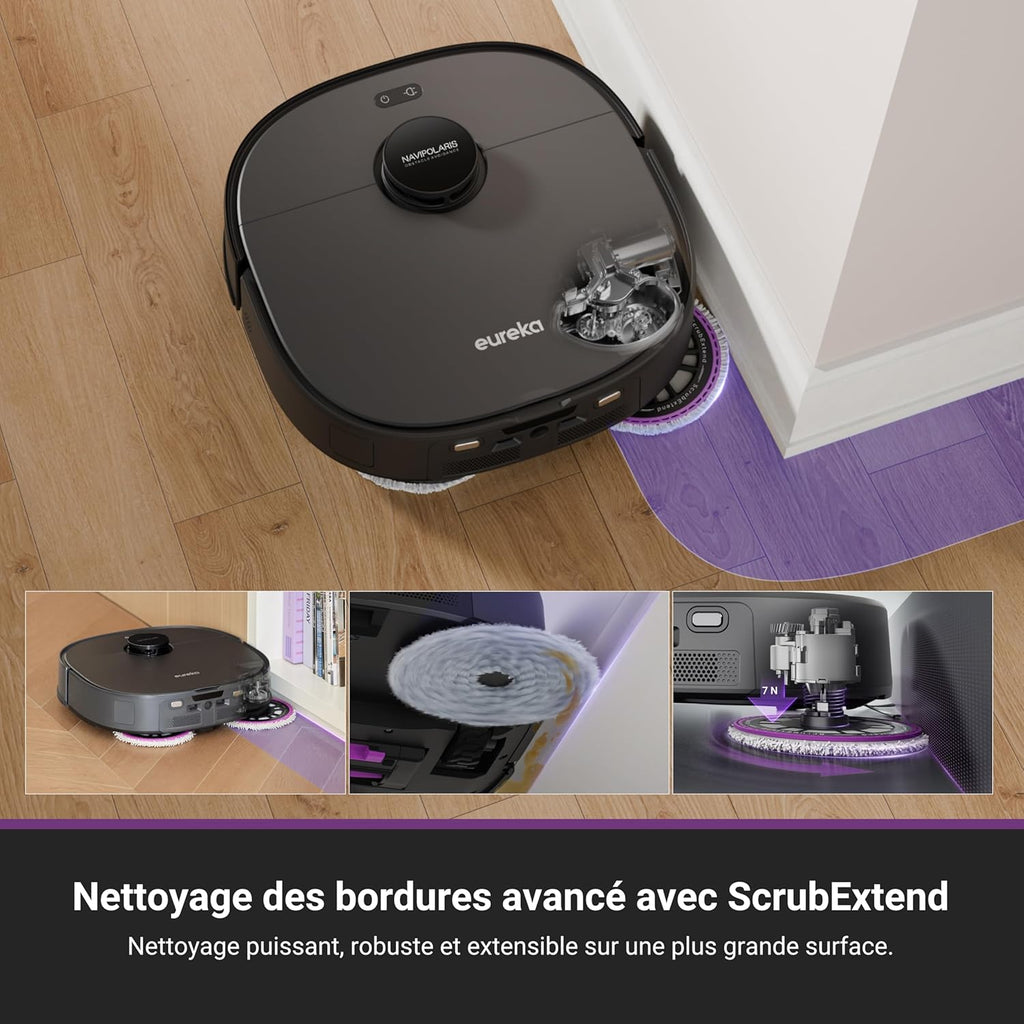 Eureka J15 Pro Ultra Aspirateur Robot,Robot Aspirateur Laveur 16200 Pa,Nettoyage des Bords,Brosse Anti Enchevêtrement,Lavage de Serpillière à l'eau Chaude 75℃,Base Autonettoyante