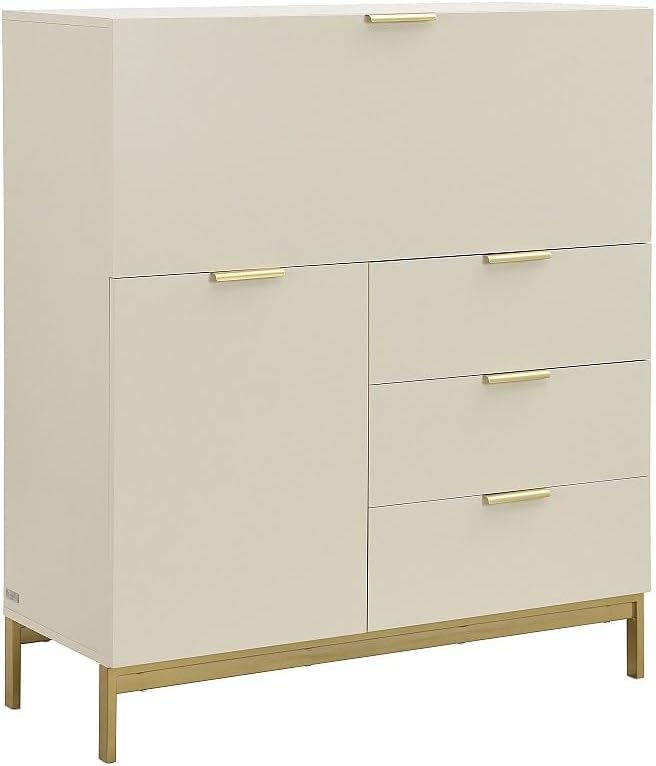 Vente-unique - Secrétaire avec 2 Porte et 3 tiroirs - MDF et métal - Beige - Erwin - avec Rangement