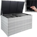 TecTake® Coffre de jardin Exterieur, Coffre à Coussins 750 L en Aluminium Polyrotin 145 x 82,5 x 79,5 cm, Couvercle Rabattable, Poignées pour Rangement des Outils de Jardin, Jouets