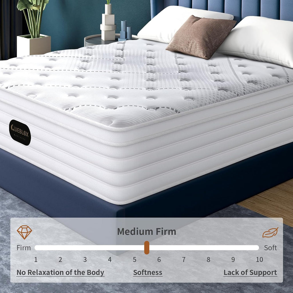Queblox Matelas 160x200cm,Hauteur 28cm,Matelas en boîte,7-Zone Pocket Sprung Mattress,Fermeté Moyenne,Isolation des mouvements,Certifié Oeko-TEX​