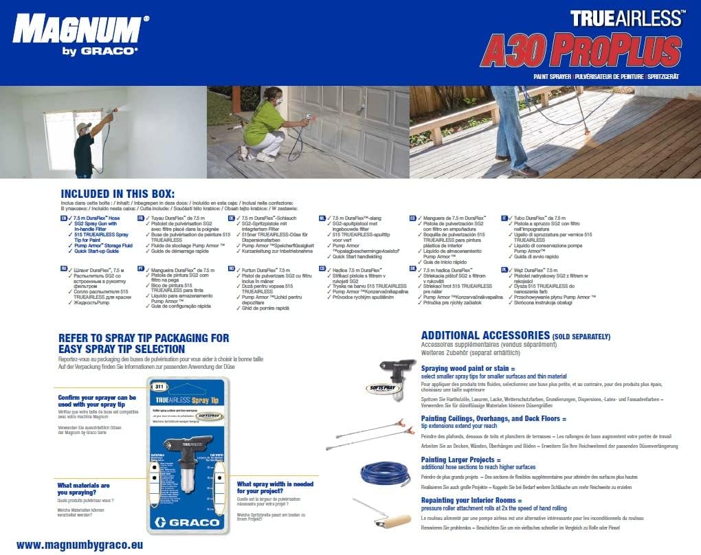 Magnum by Graco 17C244 Pistolet à Peinture airless A30 ProPLUS, Usage Domestique (débit 1 l/Min, Pression Max. 207 Bars)