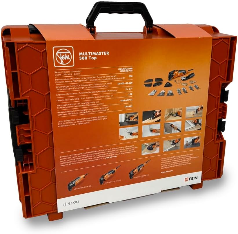 FEIN Multimaster MM 700 Max Top,MultiTool puissant rapide avec plus de 60 accessoires, Motor FEIN 450 W, système anti-vibration, Porte-outil StarlockPlus, Changement d’accessoire QuickIN