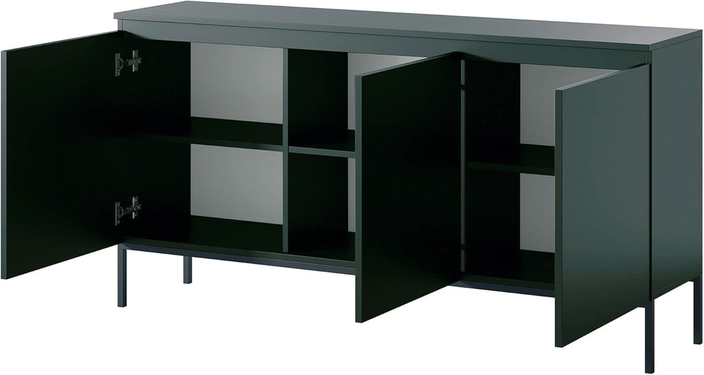Selsey Commode Armoire 3 Portes 77 x 150 cm sur Pieds Dorés Meuble De Rangement pour Chambre À Coucher Vert Foncé Bemmi
