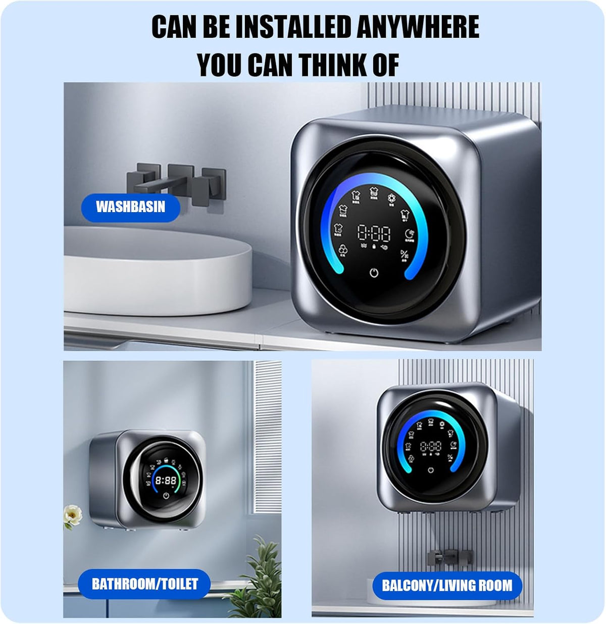FRANREADER Mini Machine à Laver Et Lave Linge Mural | Lavage & Séchage Automatique 2-en-1, pour sous-vêtements et Linge Délicat Wall-Mounted