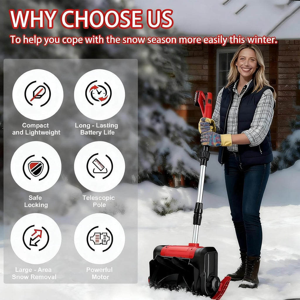 ORIDLECTAL Fraise a Neige Electrique, Deneigeuse avec Moteur 1200W, Batterie 20V 4Ah, Portée de Déneigement 16cm, pour Allées et Escaliers, Déneigement Rapide et Léger