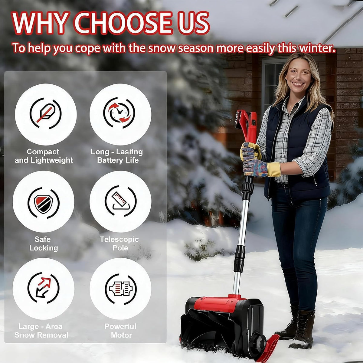 ORIDLECTAL Fraise a Neige Electrique, Deneigeuse avec Moteur 1200W, Batterie 20V 4Ah, Portée de Déneigement 16cm, pour Allées et Escaliers, Déneigement Rapide et Léger
