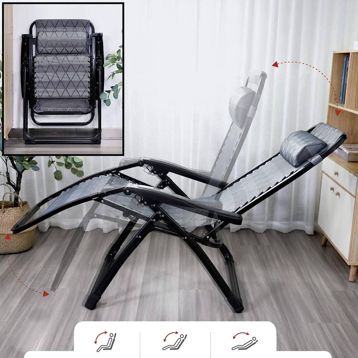 DANNMPX Chaise Longue Chaise Pliante Inclinable Réglage À 9 Vitesses Longue avec Repose-tête Coussin Palette pour Intérieur Extérieur Pliante Relaxation