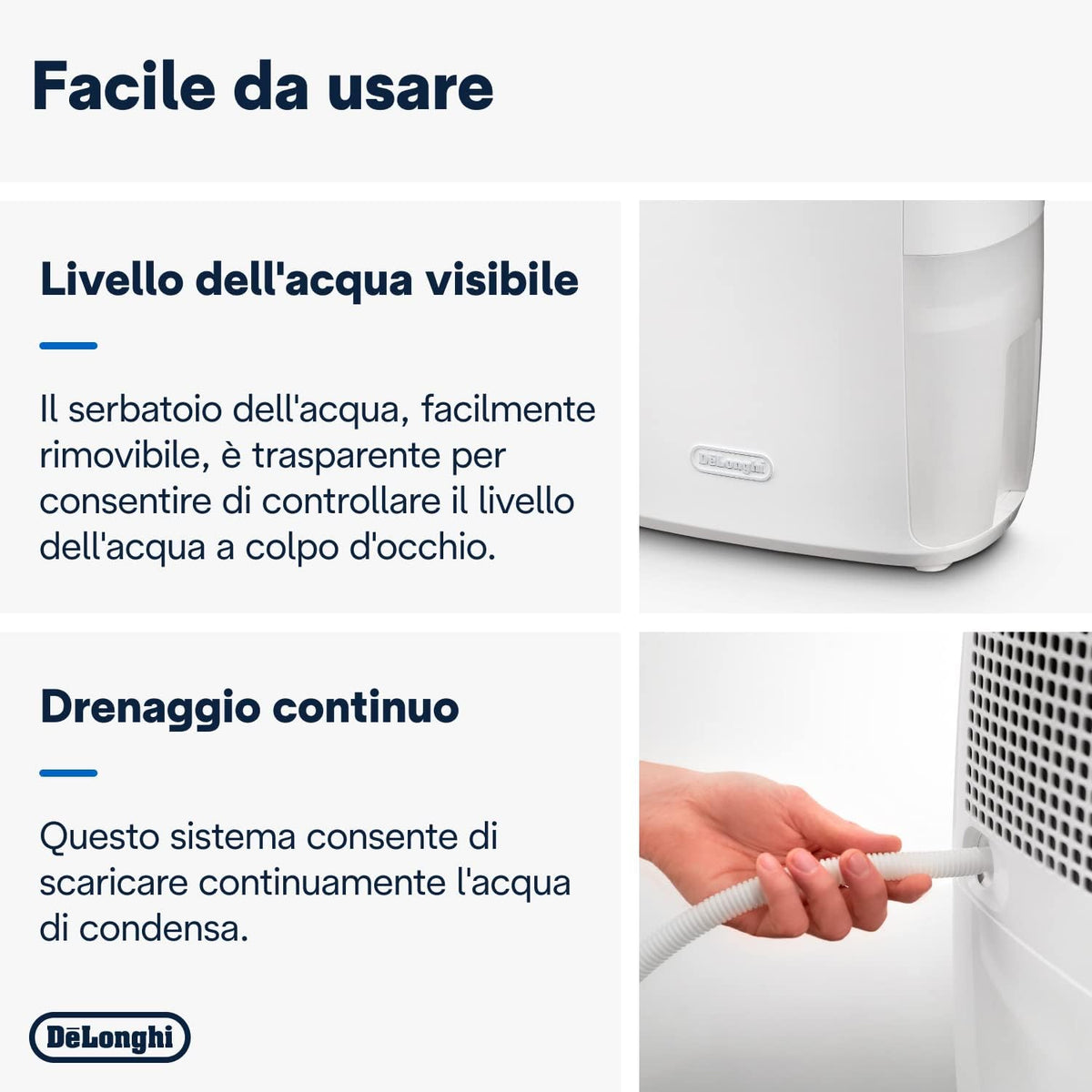 De'Longhi Tasciugo AriaDry Multi Déshumidificateur DEXD214RF, Déshumidificateur Portable avec Filtration à 3 Actions, Fonction Séchage, Déshumidification 14L/Jour, R290, Réservoir Amovible, Blanc