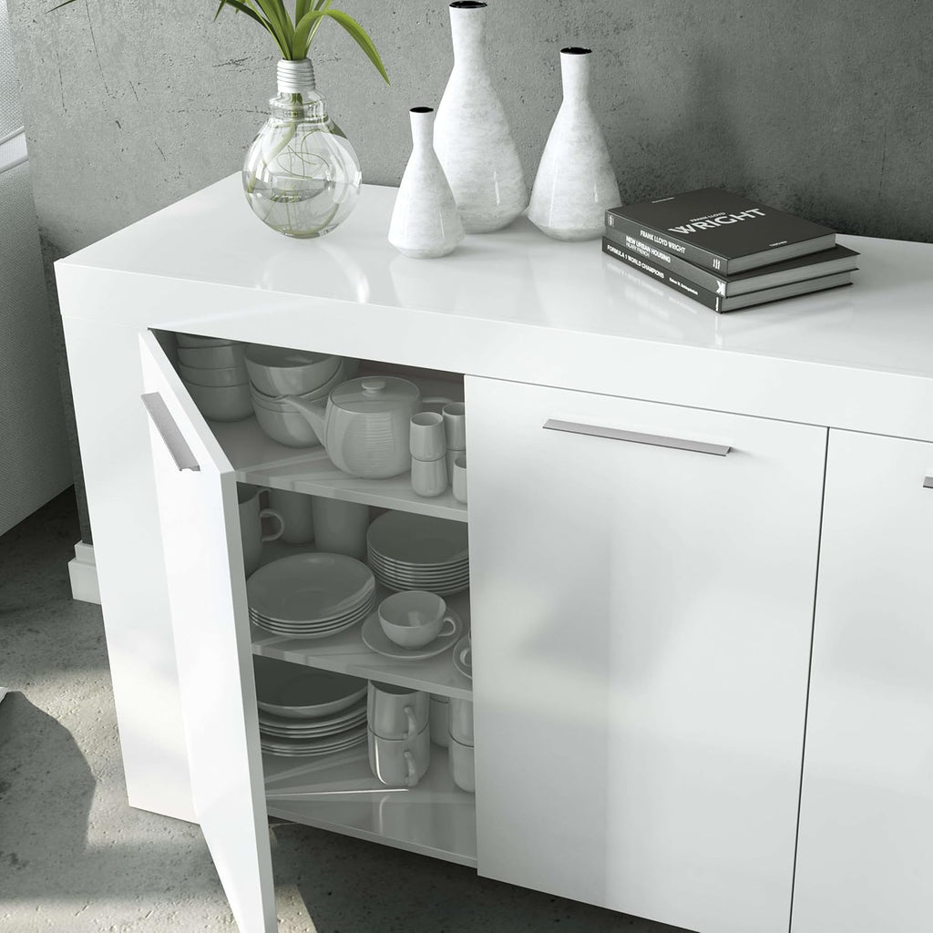 Habitdesign Modèle Ambit Buffet moderne pour salle à manger, couleur Blanc « Artik », dimensions : 144 x 42 x 80 cm (l x P x H).