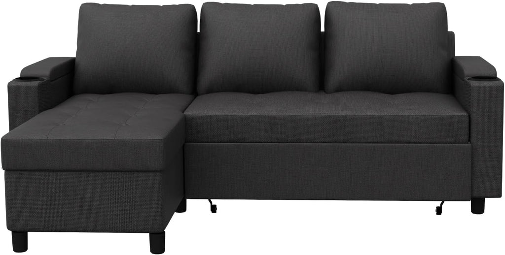 Devoko Canapé d'angle Convertible Modulaire 3 Places en L - Canapé-Lit avec Chaise Longue, Rangement Intégré et Porte-Gobelets - Design Moderne pour Salon, Anthracite (Gris)