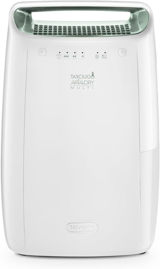 De’Longhi Tasciugo AriaDry - Déshumidificateur Portable pour la Maison, Filtration à 3 Actions, Élimination de l'Humidité 12L/24h, Séchage, Anti-Moisissure, Silencieux, Blanc (DEX212SF)
