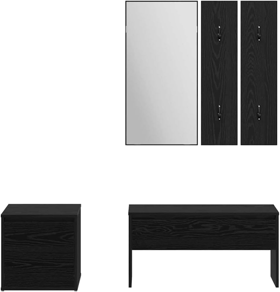 Owoxanthellate Lot de 3 meubles de couloir - Chêne noir - 80 x 31 x 40 cm - Look moderne - Avec miroir et tiroirs - Design rembourré peu encombrant - Pour couloir, chambre à coucher et petit bureau à