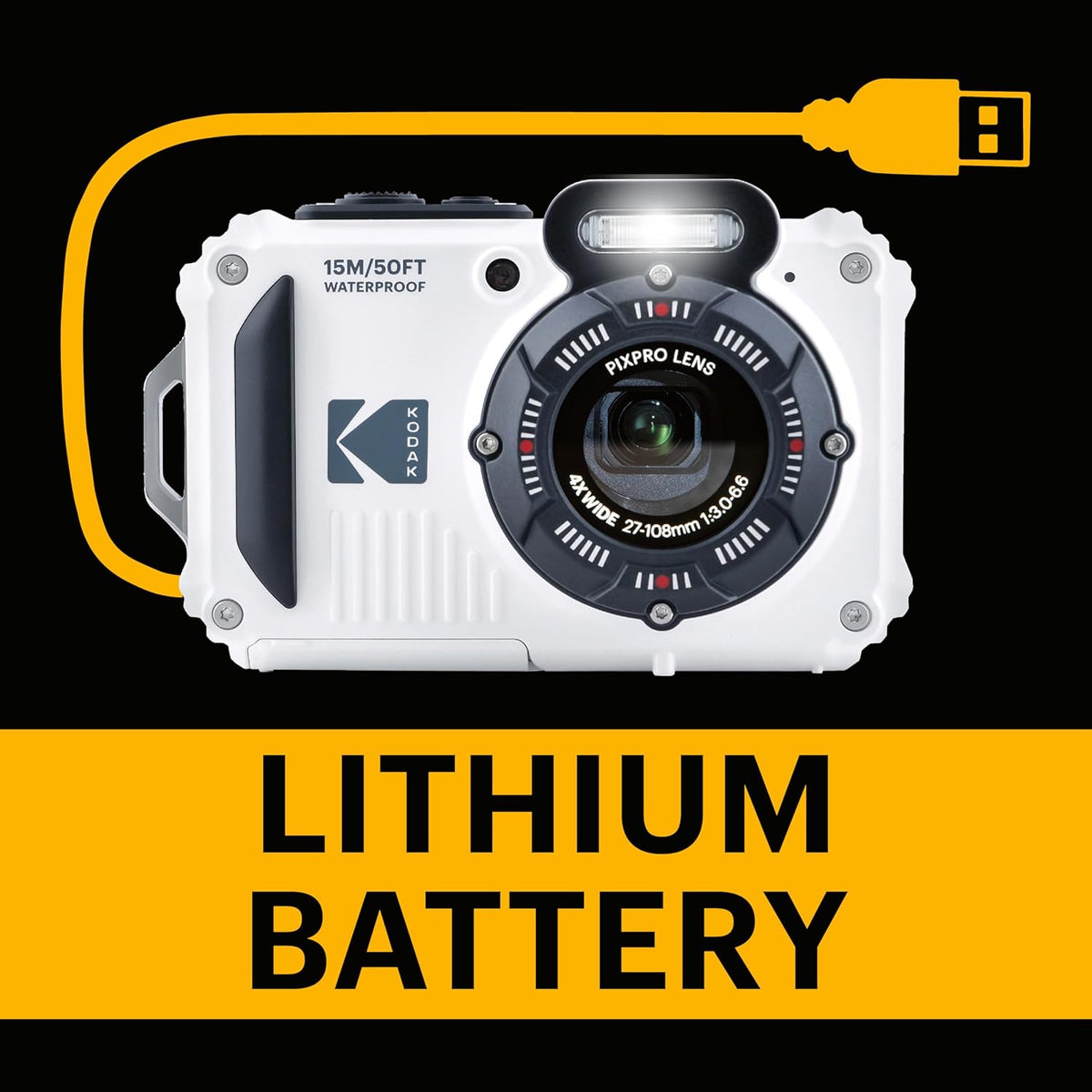 KODAK Pixpro WPZ2 - Appareil Photo Numérique Compact 16M Pixels, étanche à 15m, Anti-Choc, Video 720p, Ecran LCD 2,7 - Batterie Li-ion, Blanc