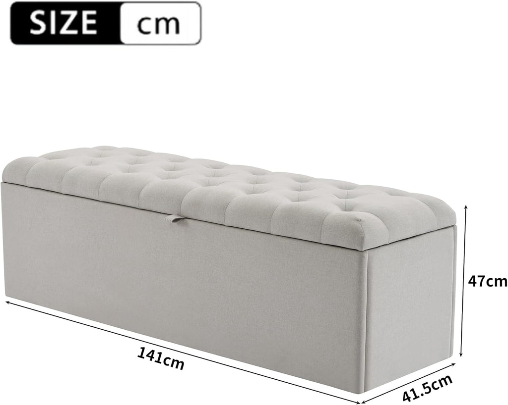 WEALTHOUSE Banc de rangement rembourré pour chambre à coucher - Meuble de rangement - Banc de rangement - Tabouret - Meuble moderne - Solution de rangement - Banc de lit - Coffre de rangement lin