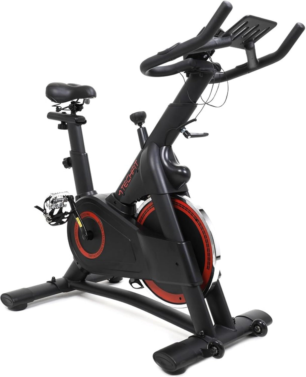 TechFit Vélo d’appartement – 20 kg volant d’inertie, résistance magnétique 99 niveaux, siège et guidon réglables, écran LCD, Bluetooth apps, 200 kg max, capteurs pouls, support téléphone