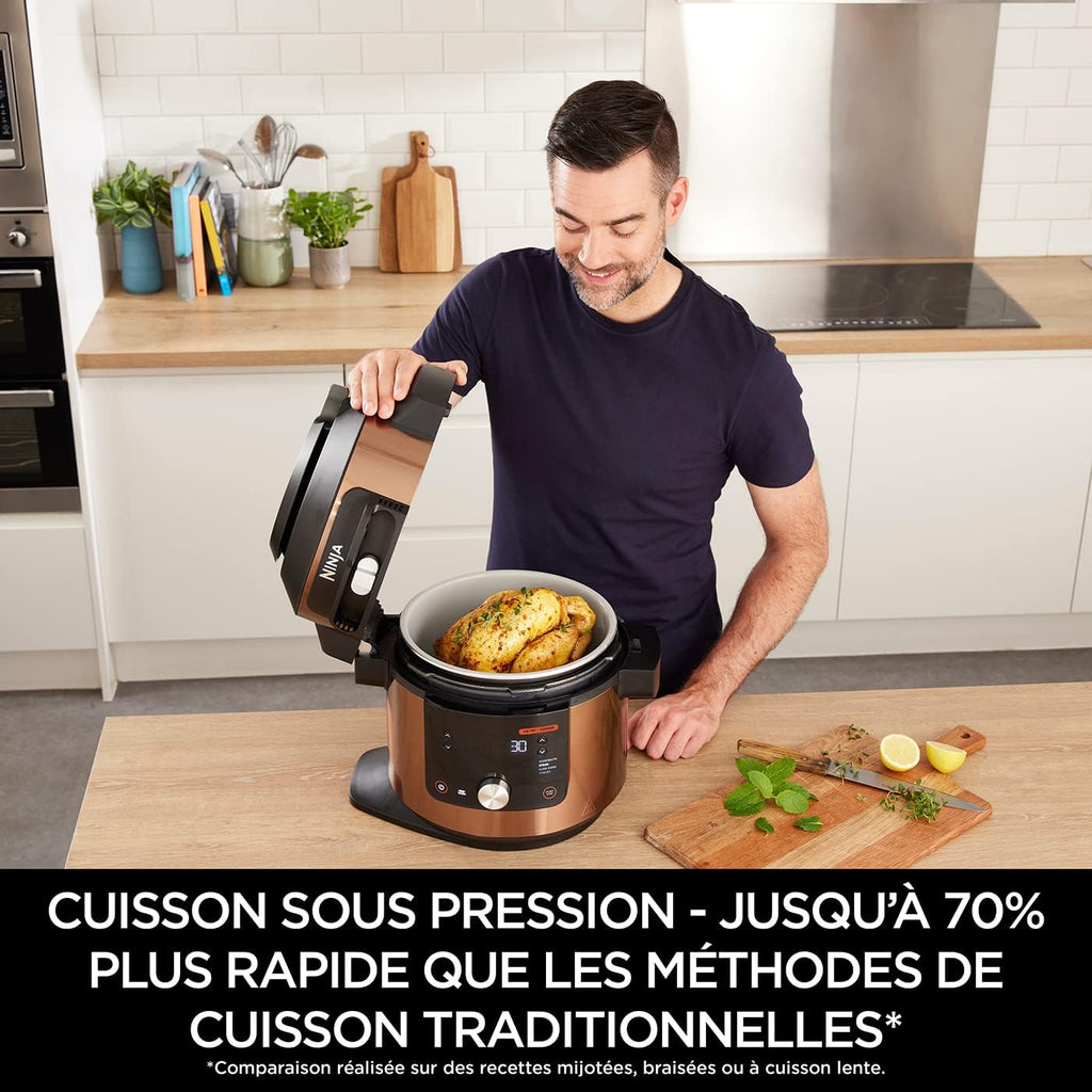 Ninja Multicuiseur Foodi MAX Air Fryer avec SmartLid, 7,5L, Autocuiseur 12 en 1, Cuisson sous pression, Friture à l'air, Cuisson lente, Grill et plus, Cuivre/Noir Exclusivité