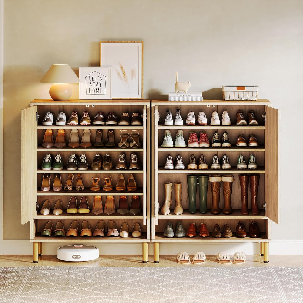 Tribesigns Meuble à chaussures à 7 niveaux, commode à chaussures avec 2 portes, meuble à chaussures de style ferme de 24 paires avec étagères réglables, étagère en bois pour l'entrée, couloir, salon