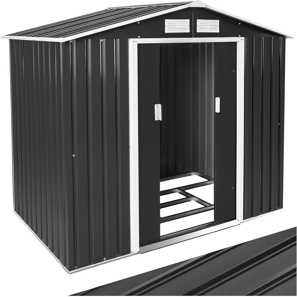 tectake Abri de Jardin en métal Cabane de Jardin à Outils en Métal Toiture 2 pans avec Fondation, Rangement et Stockage extérieurs Moto, Vélo, Tondeuse, Brouette, Outils de Jardinage 214x130x185 cm
