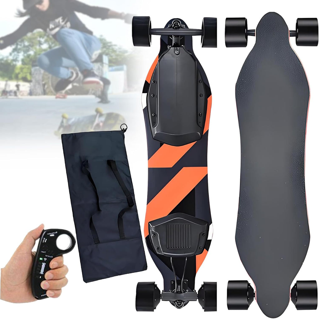 PxkVrin Skateboard électrique Tout Terrain avec télécommande, capacité de Charge de 150 kg, pour Une Utilisation sur Campus et en Ville. Orange